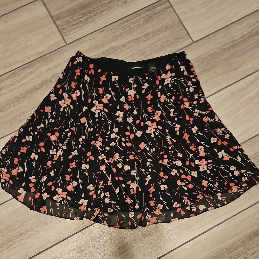 Express Pink and Orange Mini Skater Skirt Pleated Casual